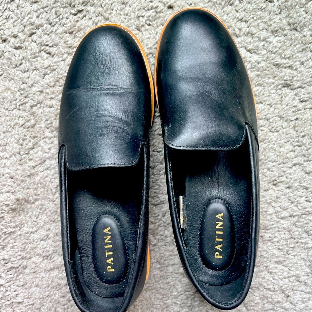 Black leather loafers